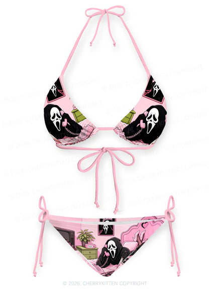 Halloween Skeleton Calling Y2K Print Bikini Set Cherrykitten