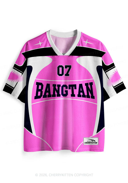Hot Pink Korean Boys Y2K Sport Jersey Shirts Cherrykitten