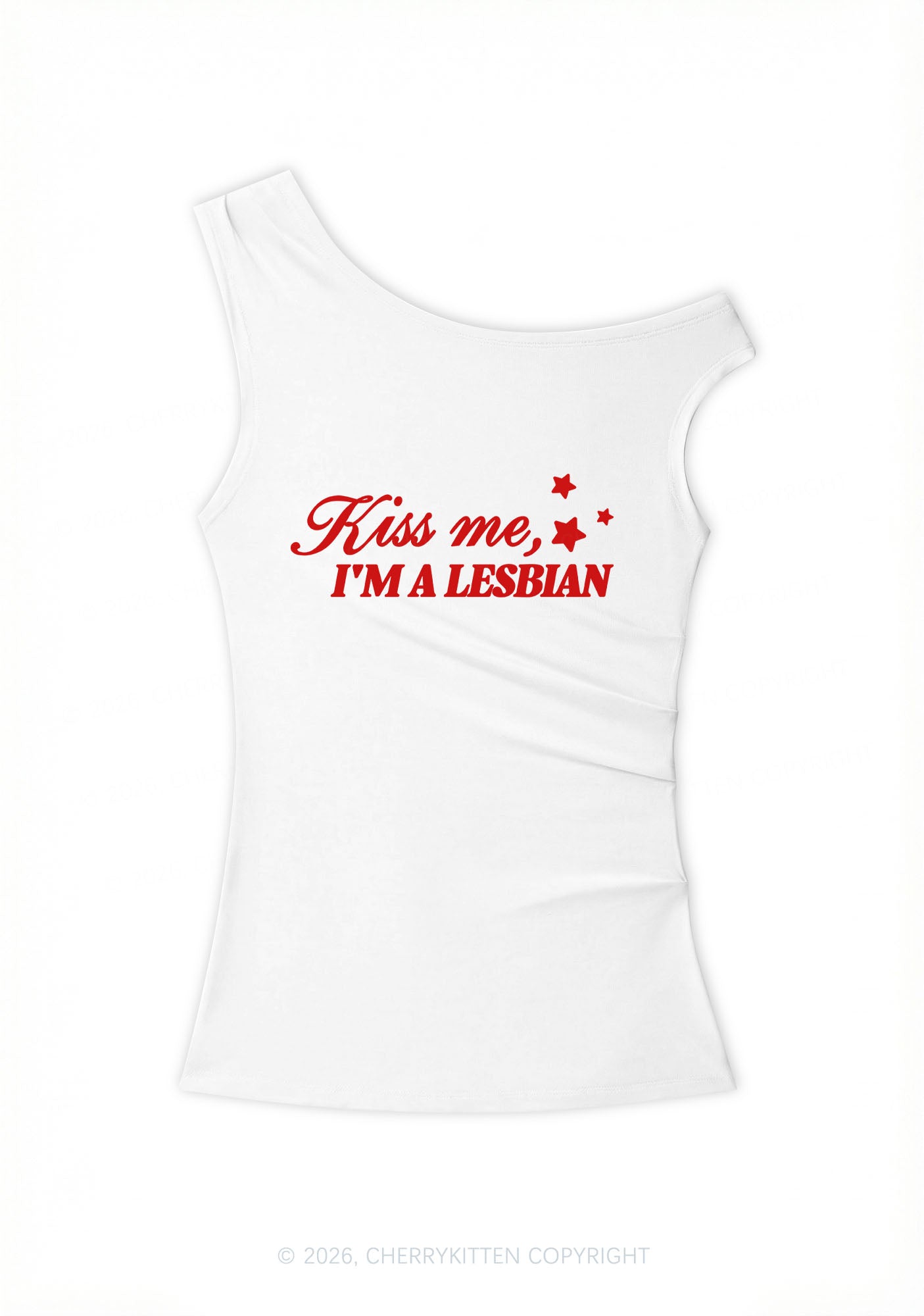 Kiss Me Im Lesbian Pride Y2K Off Shoulder Tank Top Cherrykitten