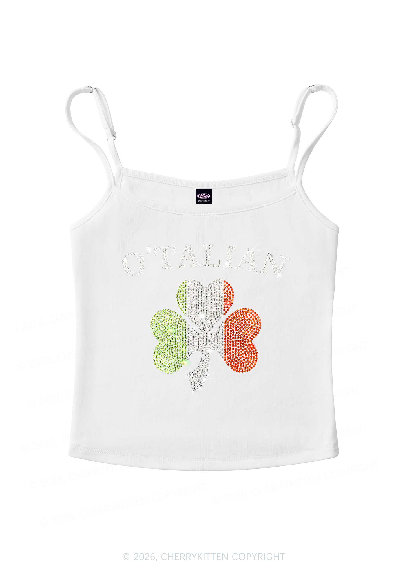 Rhinestone Otalian St Patricks Y2K Spaghetti Strap Cami Cherrykitten