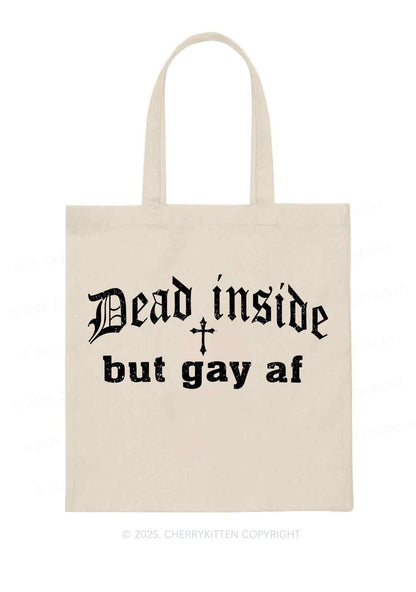 Dead Inside But Gay AF Pride Y2K Canvas Tote Bag Cherrykitten