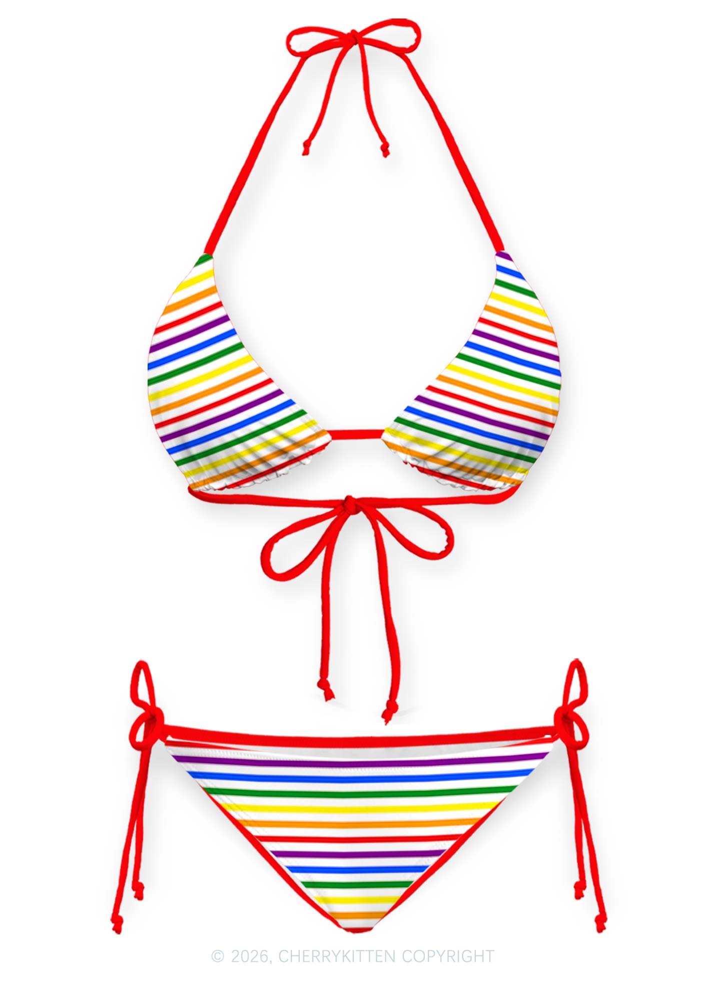 Rainbow Stripes Pride Y2K Print Bikini Set Cherrykitten
