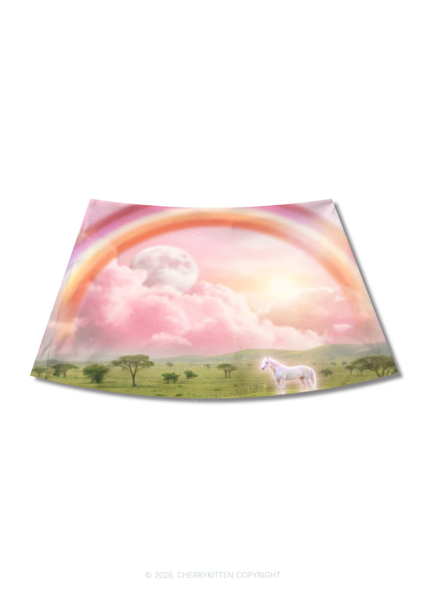 Lesbian Rainbow Pony Pride Y2K Print Mini Skirt Cherrykitten