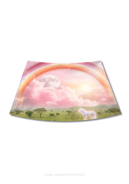 Lesbian Rainbow Pony Pride Y2K Print Mini Skirt Cherrykitten