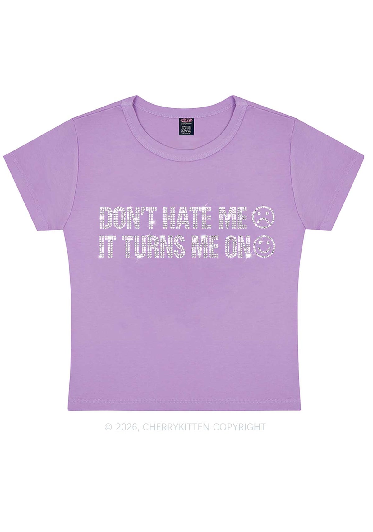 Rhinestone Dont Hate Me Y2K Baby Tee Cherrykitten
