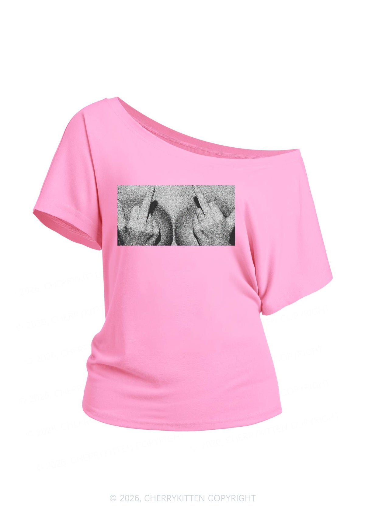 Middle Finger Bxxbs Y2K Off Shoulder Tee Cherrykitten