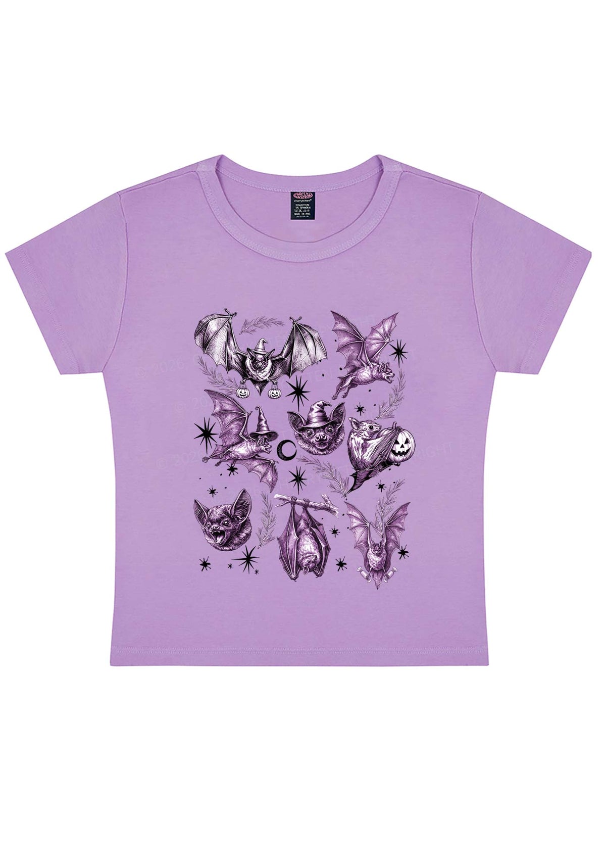 Halloween Bat Wizard Hat Y2K Baby Tee Cherrykitten