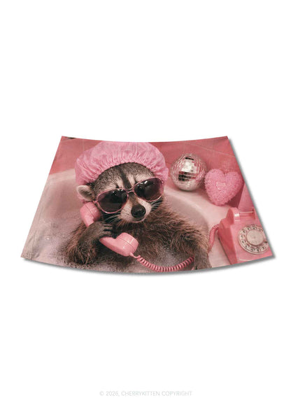 Pink Spa Raccoon Y2K Print Mini Skirt Cherrykitten
