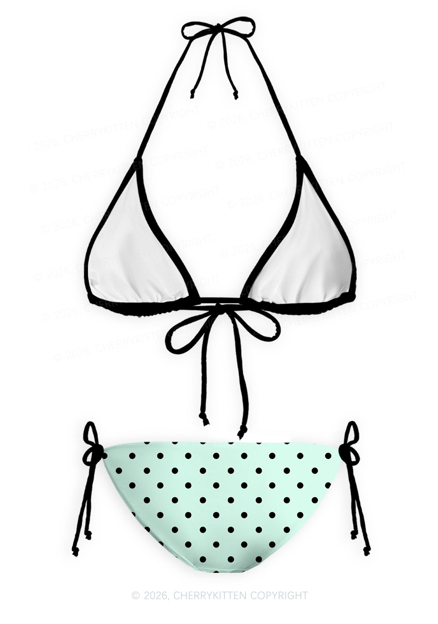 Black Dots On Mint Green Y2K Print Bikini Set Cherrykitten