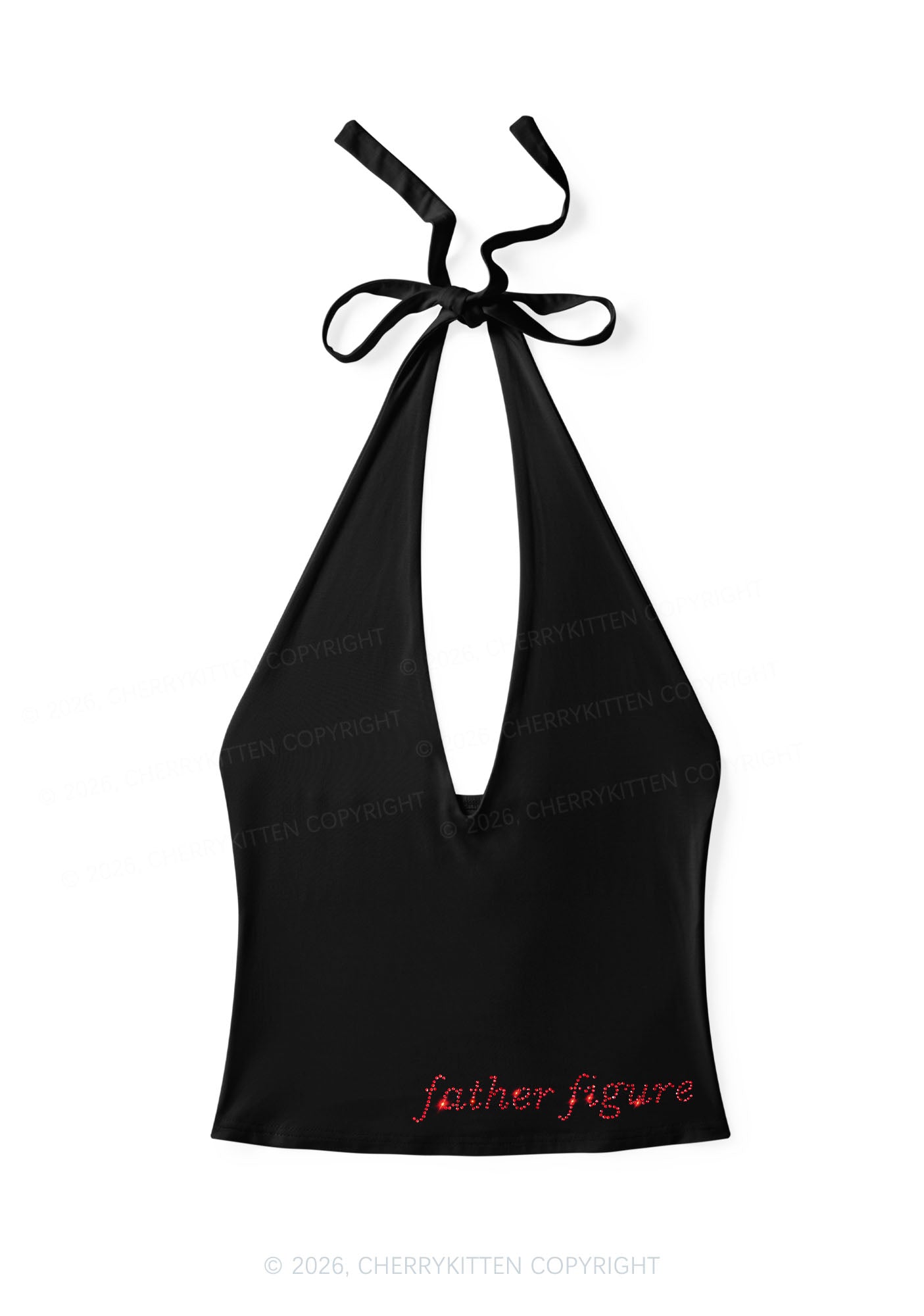 Rhinestone Father Figure Y2K Halter Deep V Neck Cami Cherrykitten
