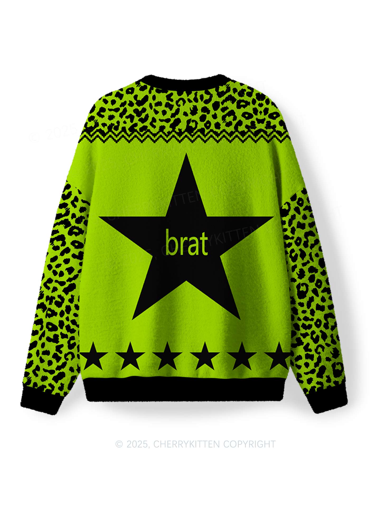 Green Brat Star Y2K Christmas Knit Sweatshirt Cherrykitten