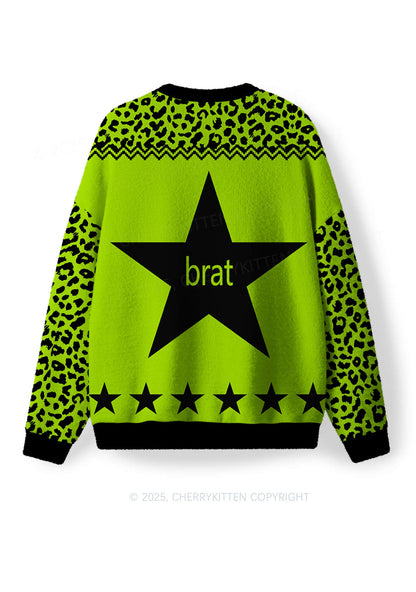 Green Brat Star Y2K Christmas Knit Sweatshirt Cherrykitten