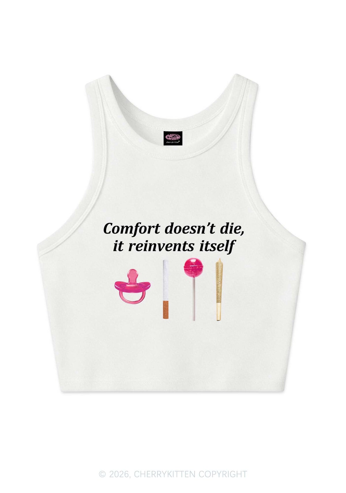 Comfort Doesnt Die Y2K Crop Tank Top Cherrykitten