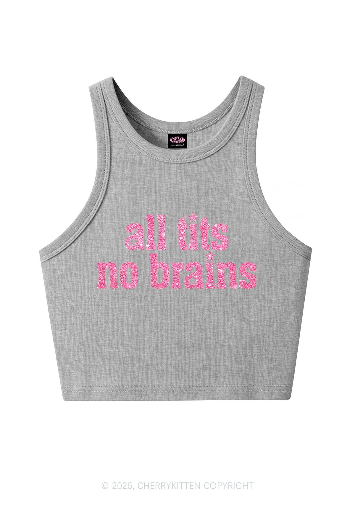 Glitter All Txts No Brains Y2K Crop Tank Top Cherrykitten
