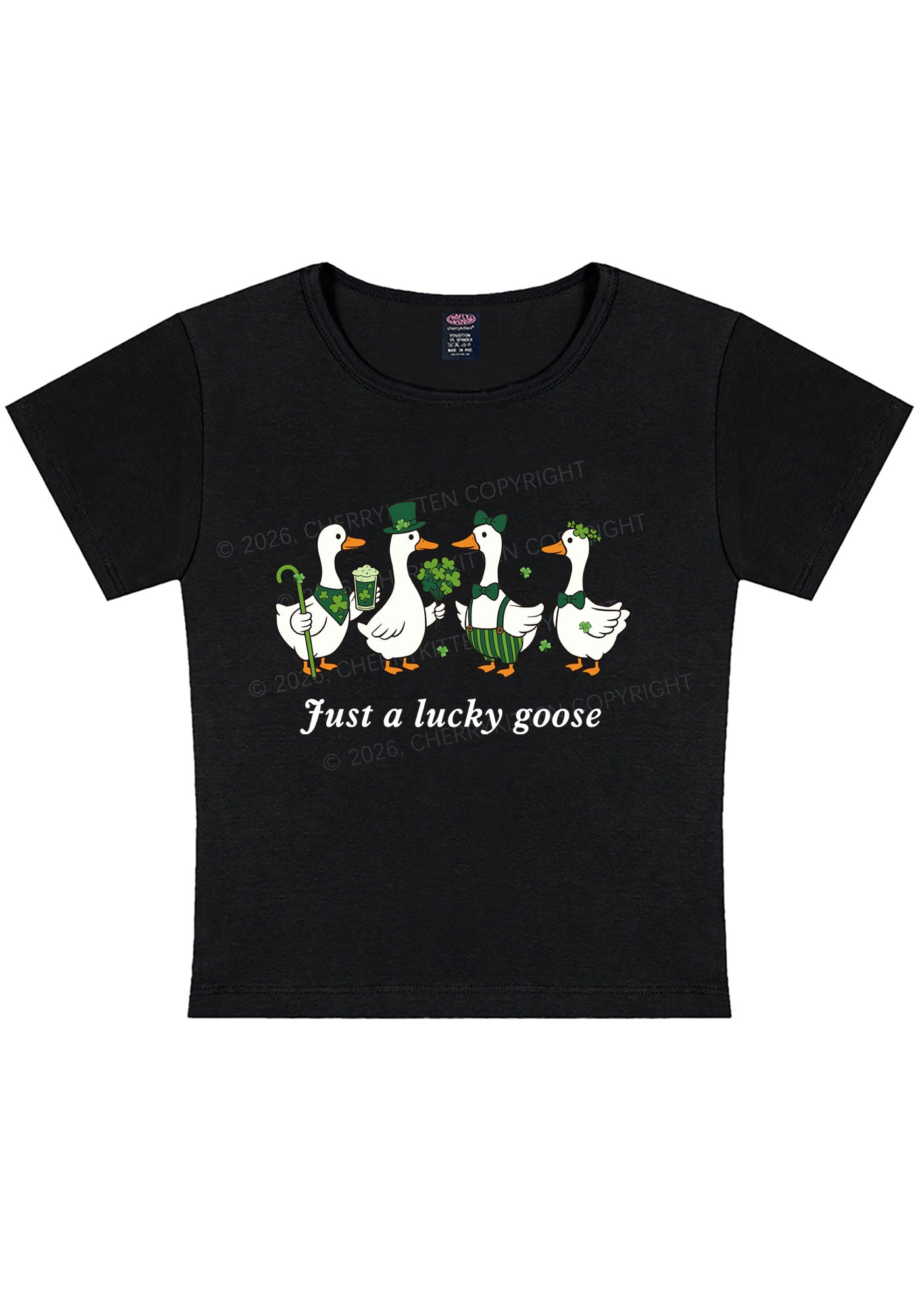 Just A Lucky Goose St Patricks Y2K Baby Tee Cherrykitten