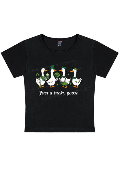 Just A Lucky Goose St Patricks Y2K Baby Tee Cherrykitten
