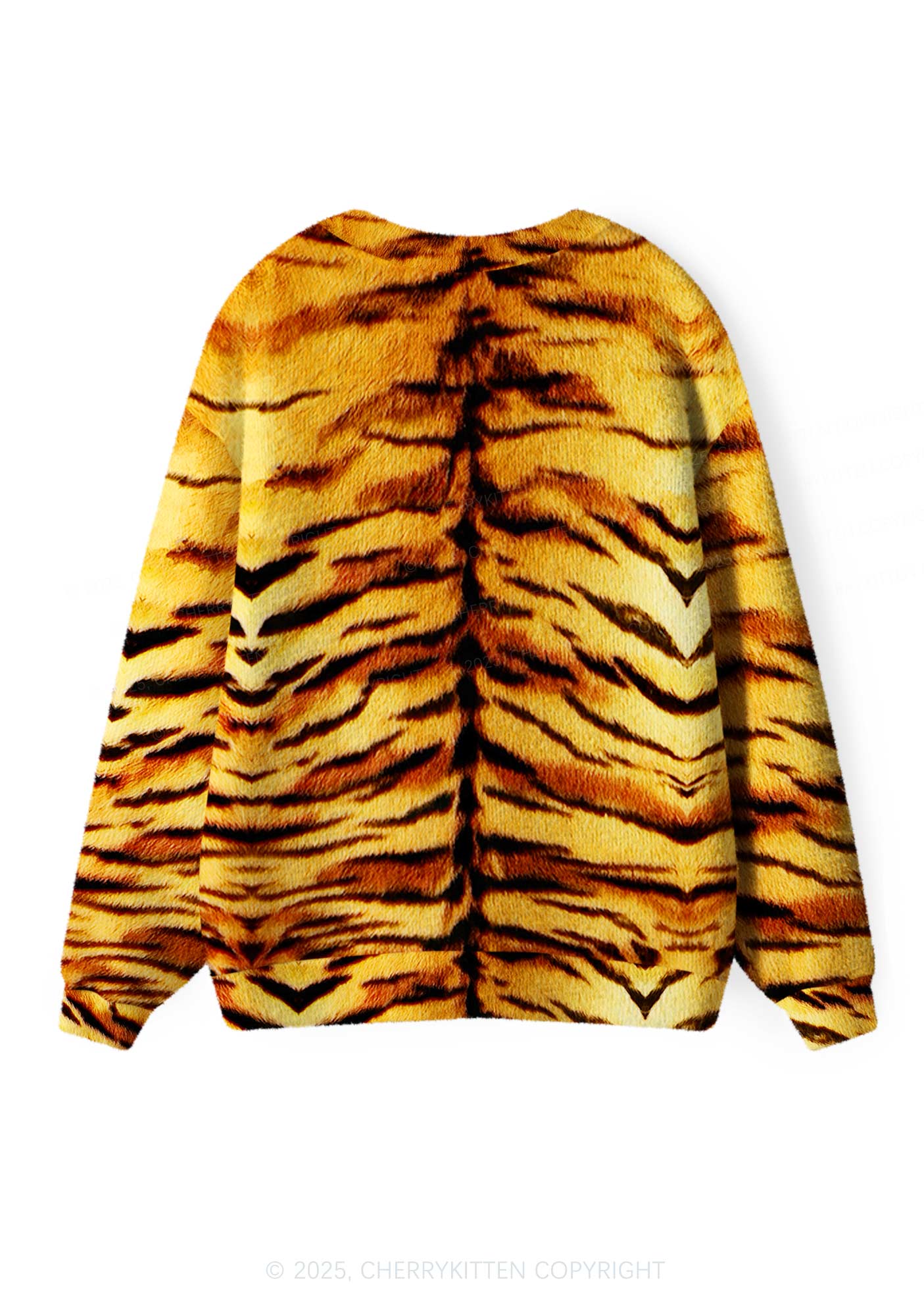 Wild Tiger Texture Y2K Christmas Cardigan Knit Sweatshirt Cherrykitten