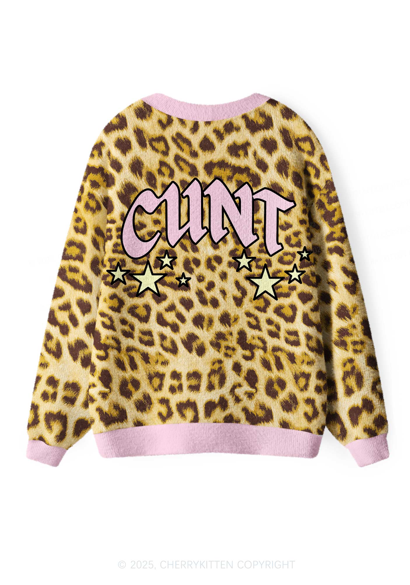 Leopard Cxxt Star Y2K Christmas Cardigan Knit Sweatshirt Cherrykitten