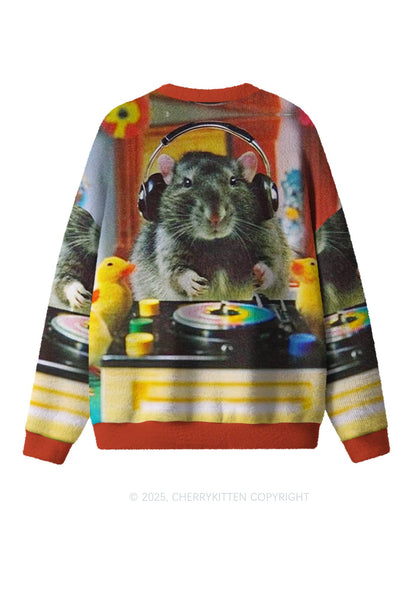 DJ Rat Duck Y2K Christmas Knit Sweatshirt Cherrykitten
