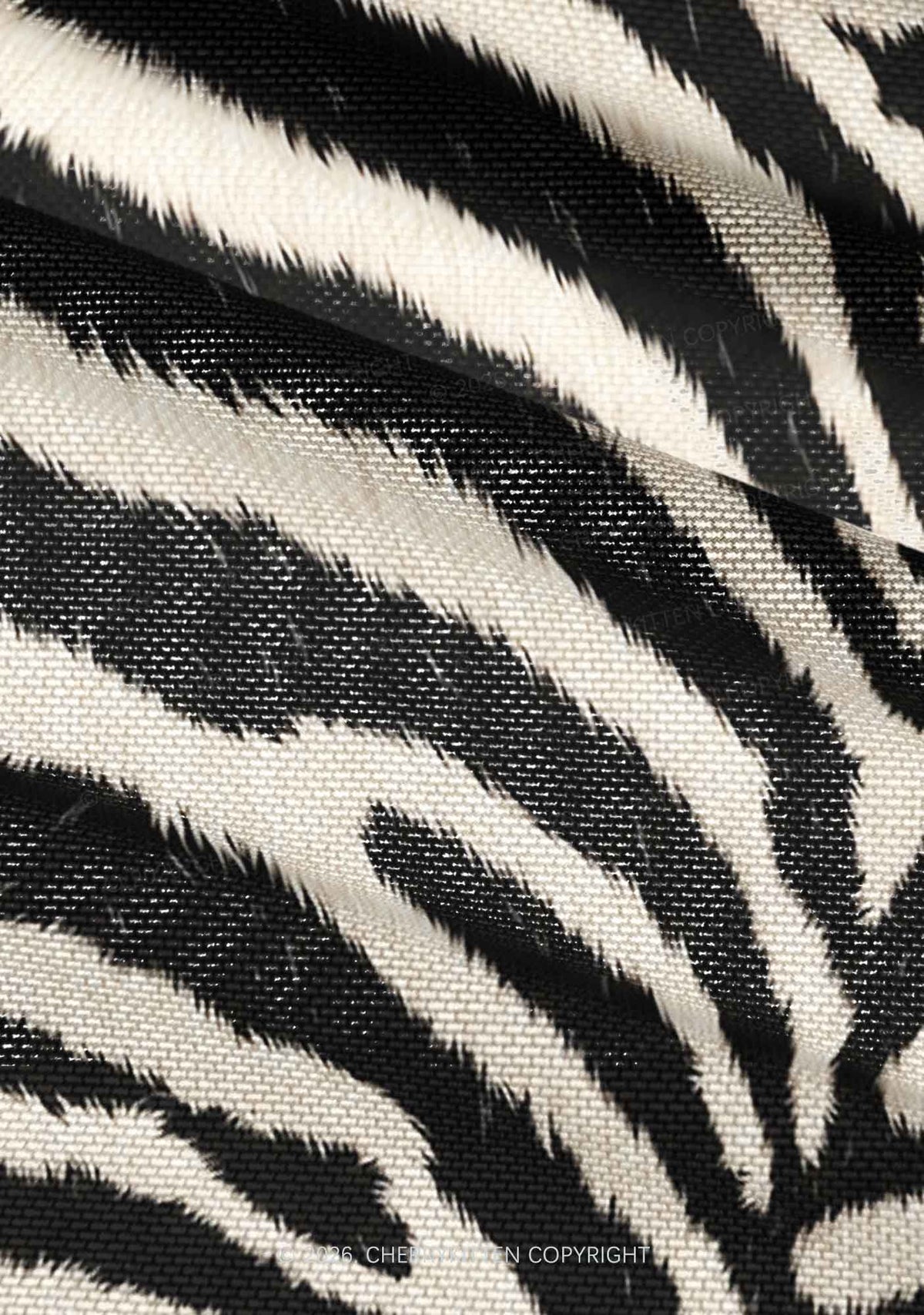 Black And White Zebra Striped Y2K Mesh Ruched Waist V Neck Top Cherrykitten