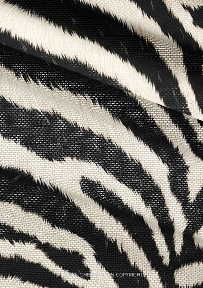 Black And White Zebra Striped Y2K Mesh Ruched Waist V Neck Top Cherrykitten