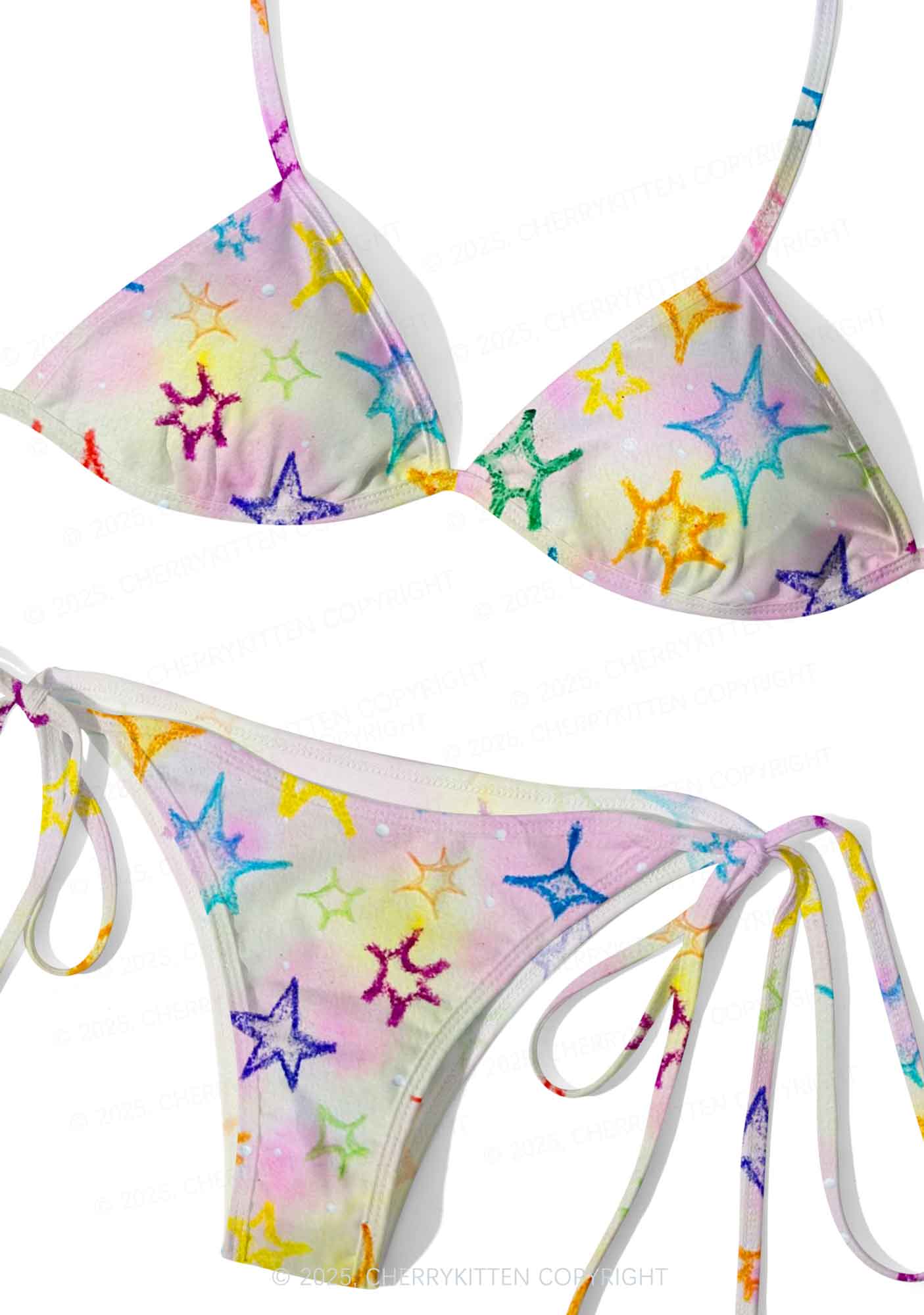 Rainbow Starburst Y2K Print Bikini Set Cherrykitten
