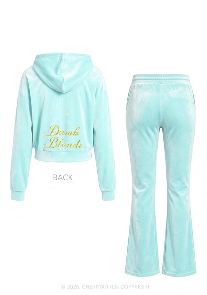 Glitter Dumb Blonde Y2K Velvet Tracksuit Set Cherrykitten