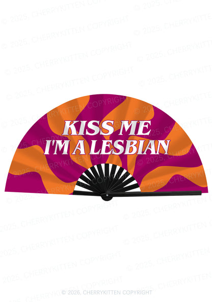 Kiss Me Im Lesbian Pride Y2K Rave Hand Fan Cherrykitten