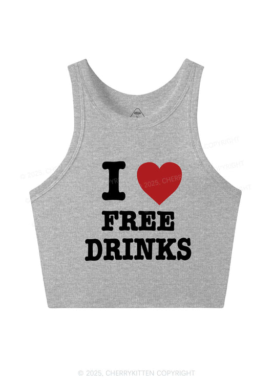 I Love Free Drinks Y2K Crop Tank Top Cherrykitten