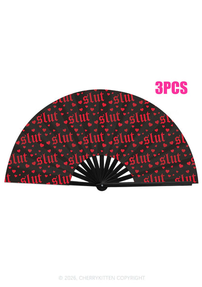 Red Slxt Hearts Y2K Rave Hand Fan Cherrykitten