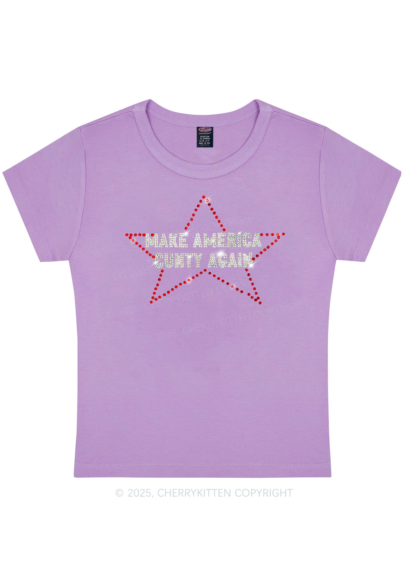 Rhinestone Make America Cxxty Again Y2K Baby Tee Cherrykitten