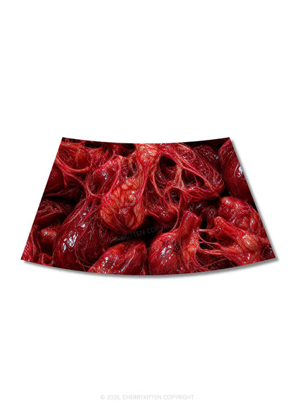 Red Anatomical Hearts Y2K Print Mini Skirt Cherrykitten