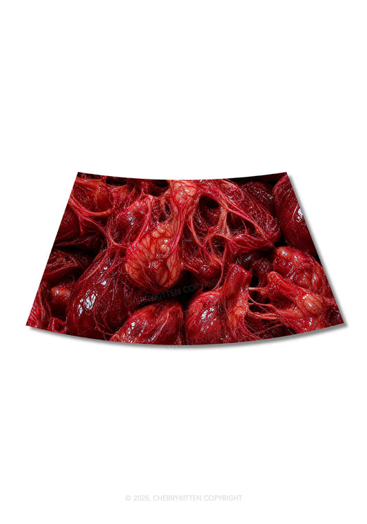 Red Anatomical Hearts Y2K Print Mini Skirt Cherrykitten