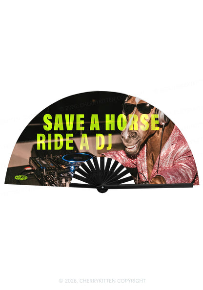 Save A Horse Ride A DJ Y2K Rave Hand Fan Cherrykitten
