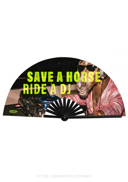 Save A Horse Ride A DJ Y2K Rave Hand Fan Cherrykitten