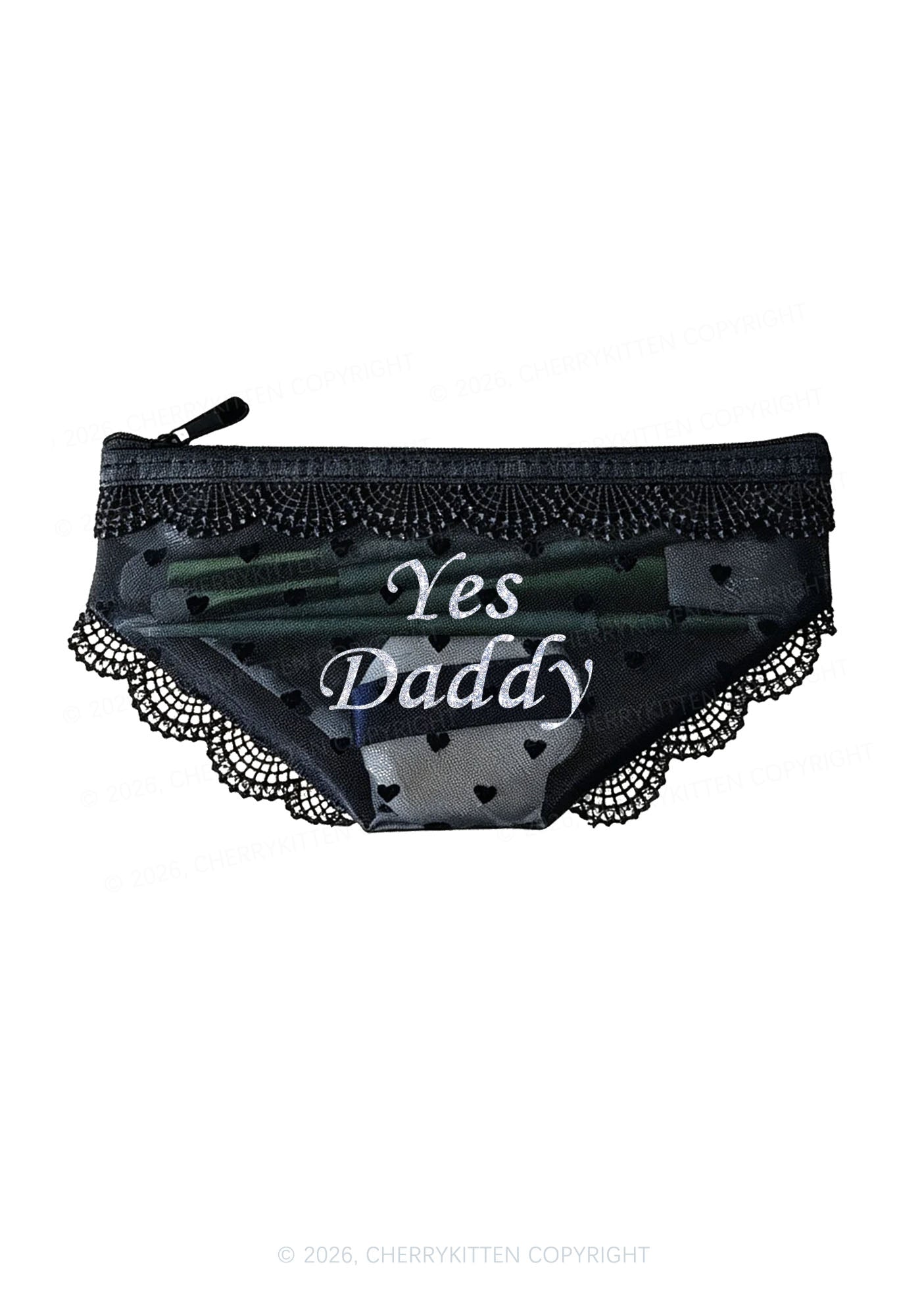 Glitter Yes Daddy Y2K Briefs Shape Cosmetic Pouch Cherrykitten