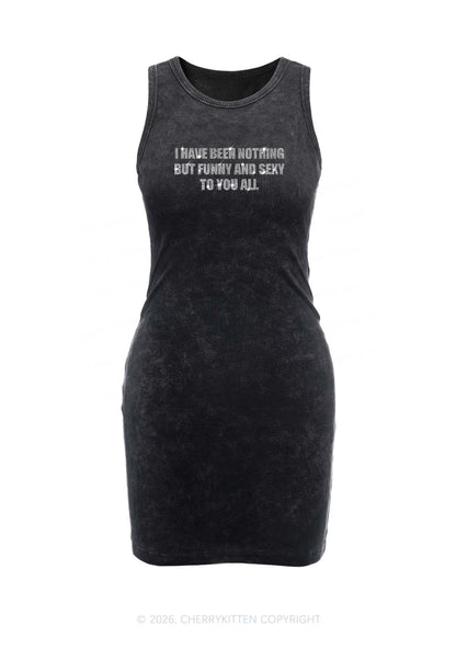 Rhinestone I Have Been Funny Y2K Washed Tank Dress Cherrykitten