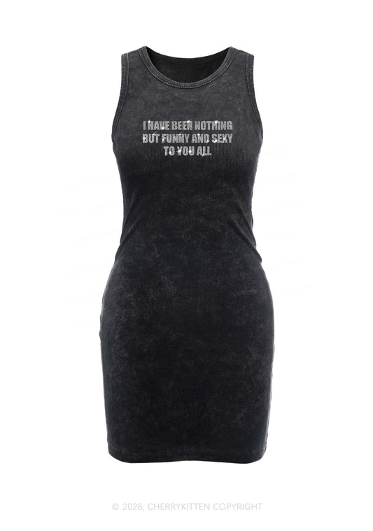Rhinestone I Have Been Funny Y2K Washed Tank Dress Cherrykitten
