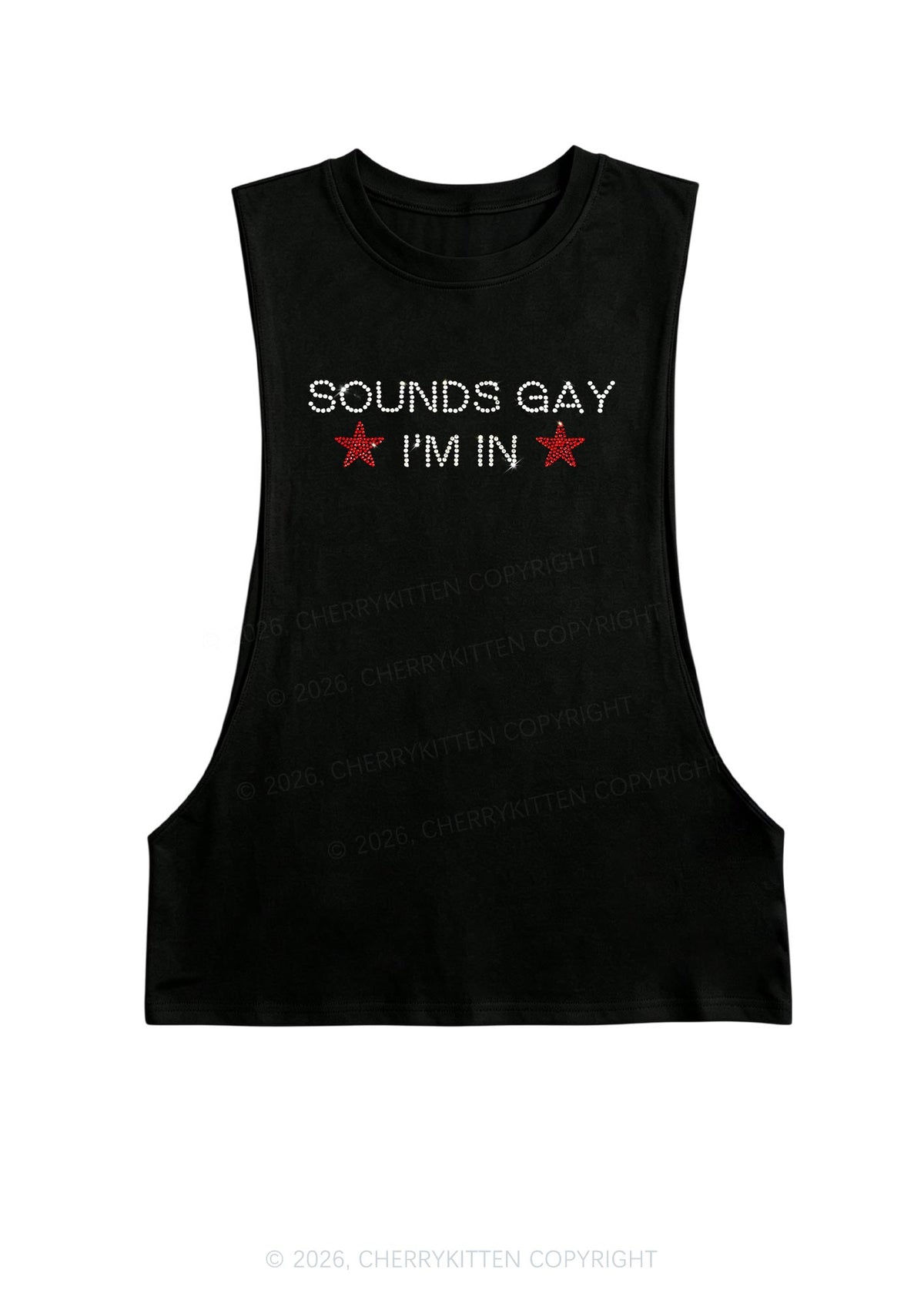Rhinestone Sounds Gay Im In Pride Y2K Men Muscle Side Cutoff Tank Top Cherrykitten