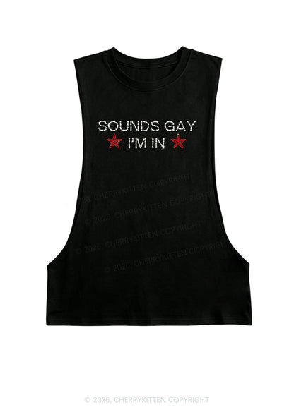 Rhinestone Sounds Gay Im In Pride Y2K Men Muscle Side Cutoff Tank Top Cherrykitten