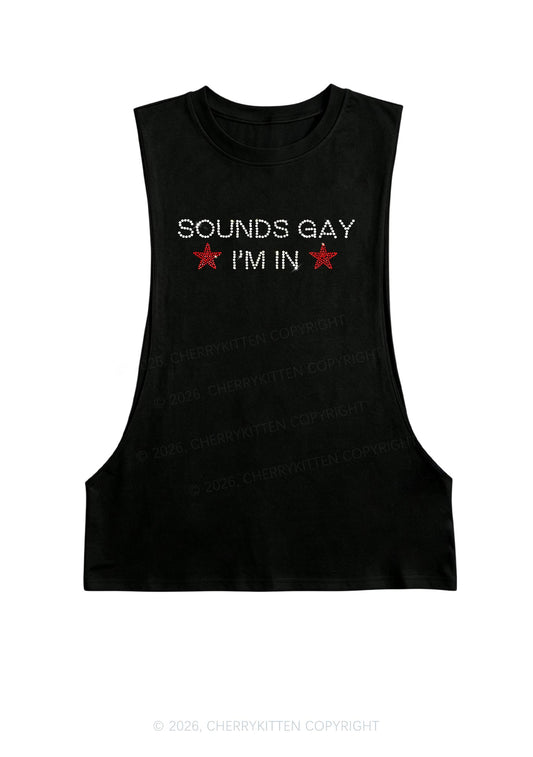 Rhinestone Sounds Gay Im In Pride Y2K Men Muscle Side Cutoff Tank Top Cherrykitten