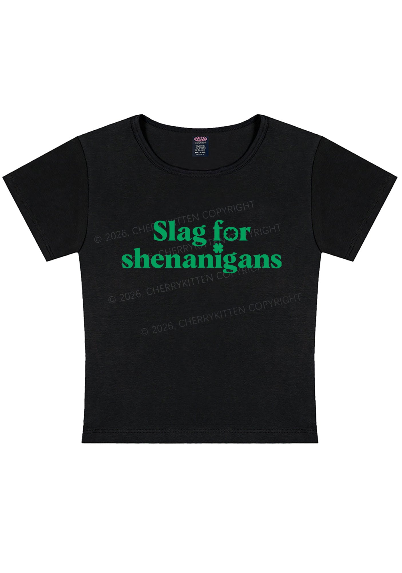 Slag For Shenanigans St Patricks Y2K Baby Tee Cherrykitten