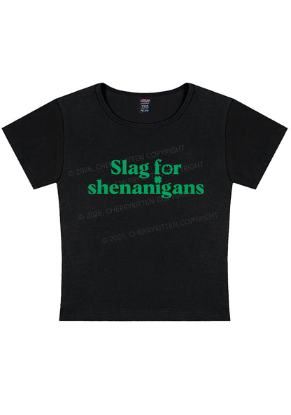 Slag For Shenanigans St Patricks Y2K Baby Tee Cherrykitten