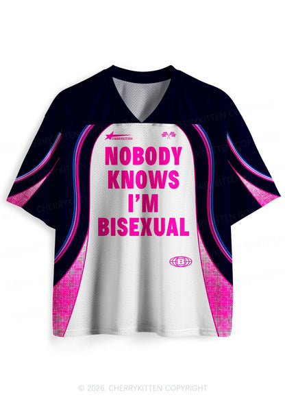 Nobody Knows Im Bisexual Pride Y2K Sport Jersey Shirts Cherrykitten
