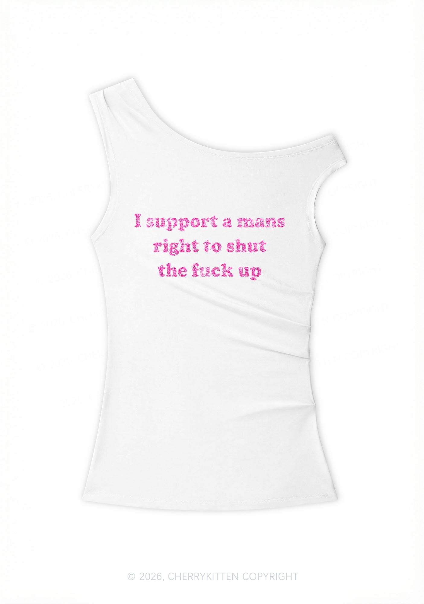 Glitter I Support A Mans Right Y2K Off Shoulder Tank Top Cherrykitten