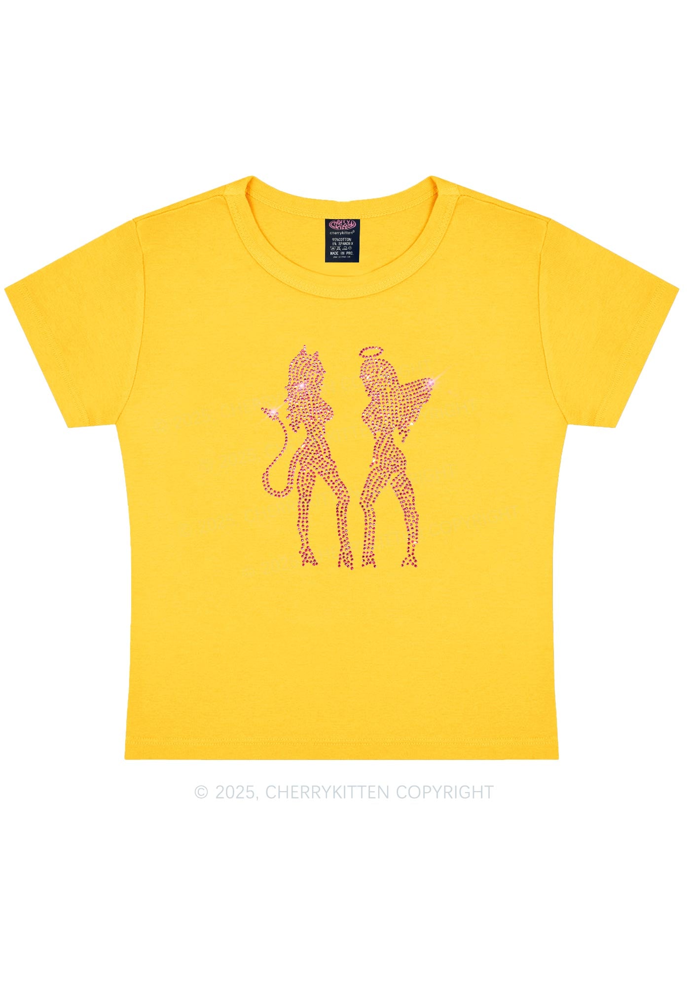 Rhinestone Dancing Girls Y2K Baby Tee Cherrykitten