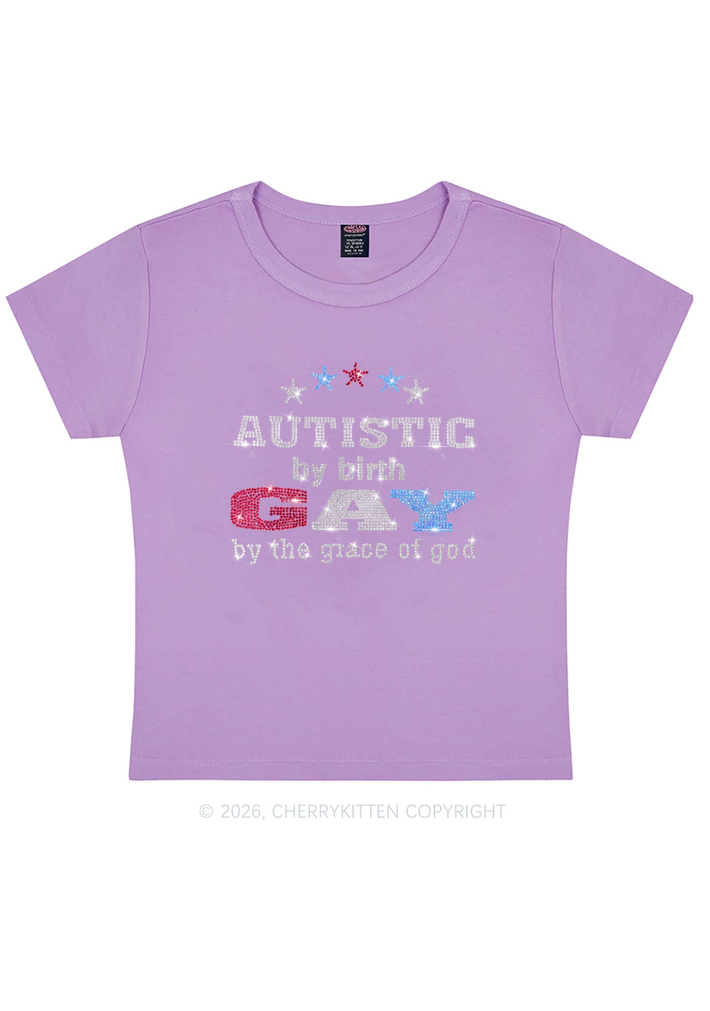Rhinestone Autistic Gay Pride Y2K Baby Tee Cherrykitten