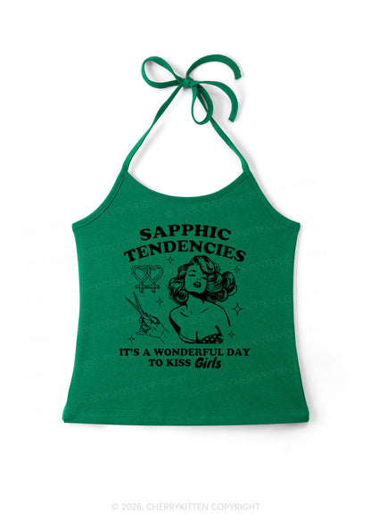 Sapphic Tendencies Kiss Girls Pride Y2K Halter Neck Cami Cherrykitten