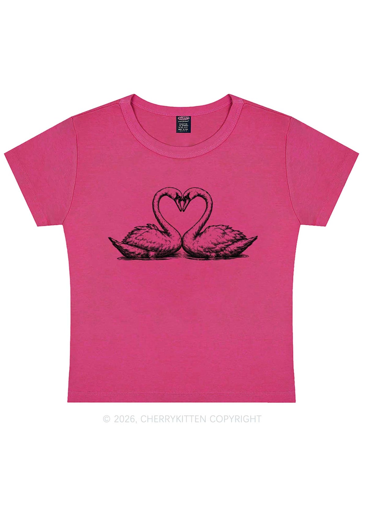 Pink Swans Heart Y2K Baby Tee Cherrykitten