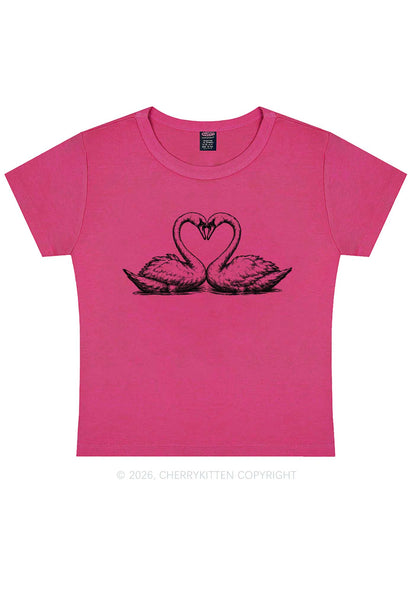 Pink Swans Heart Y2K Baby Tee Cherrykitten